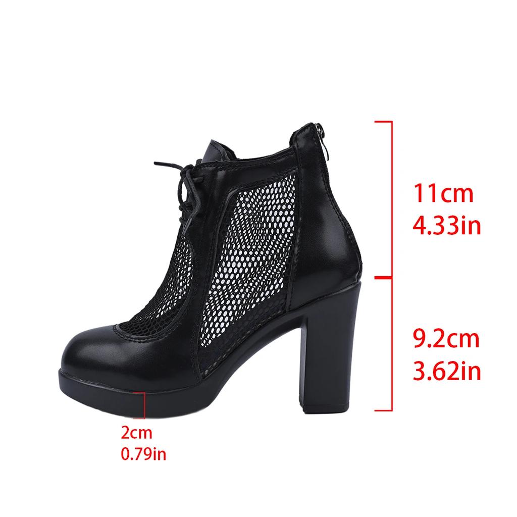 2025 Summer Platform Shoes Fashion Zip Thick Bottom Female Ankle Boots Square High Heels Mesh Fashion Street Footwear