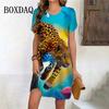 Tiger Graphic Dresses For Women Casual 3D Print Vintage Dress Female Fashion Short Sleeve Plus Size Dress Summer Clothes