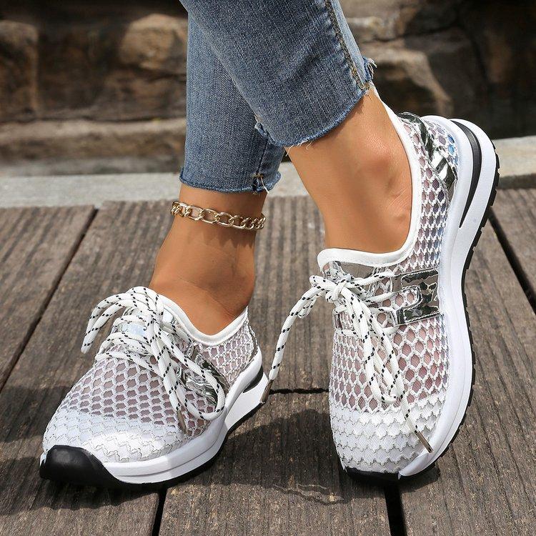 

Spring Summer Mesh Breathable Thick-soled Casual Shoes for Women Fashion Outerwear Lace-up Sneakers 35EU/CN36