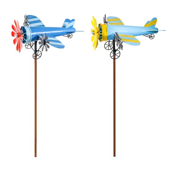 Avión de Hélice Molinillo de Viento Veleta de Metal Avión Vintage Escultura de Molino de Viento Cinético Decoración para Jardín Exterior Patio Césped