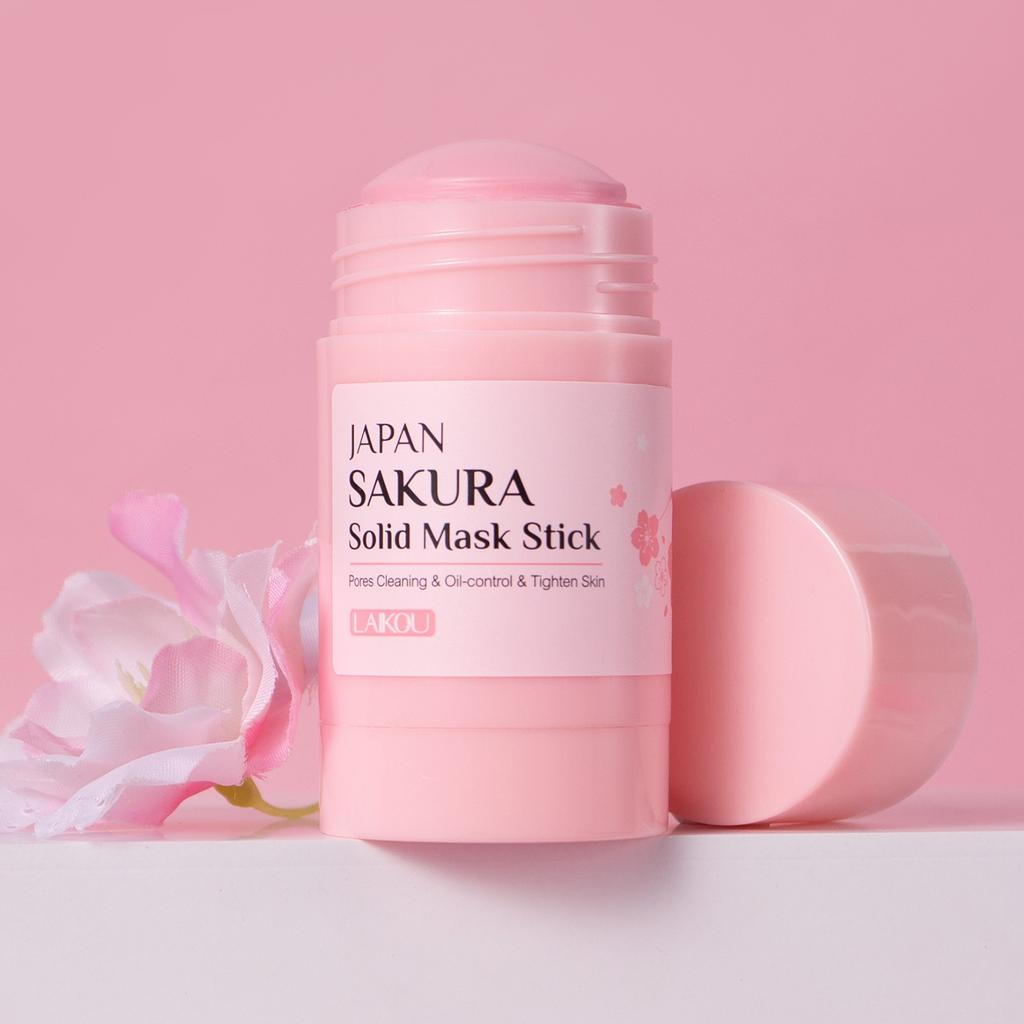 LAlKOU Sakura Solid Mud Face Mask Stick Reduces Blackhead Pores Oil Control Moisturizing Deep Cleanser Facial Face Mask 45g