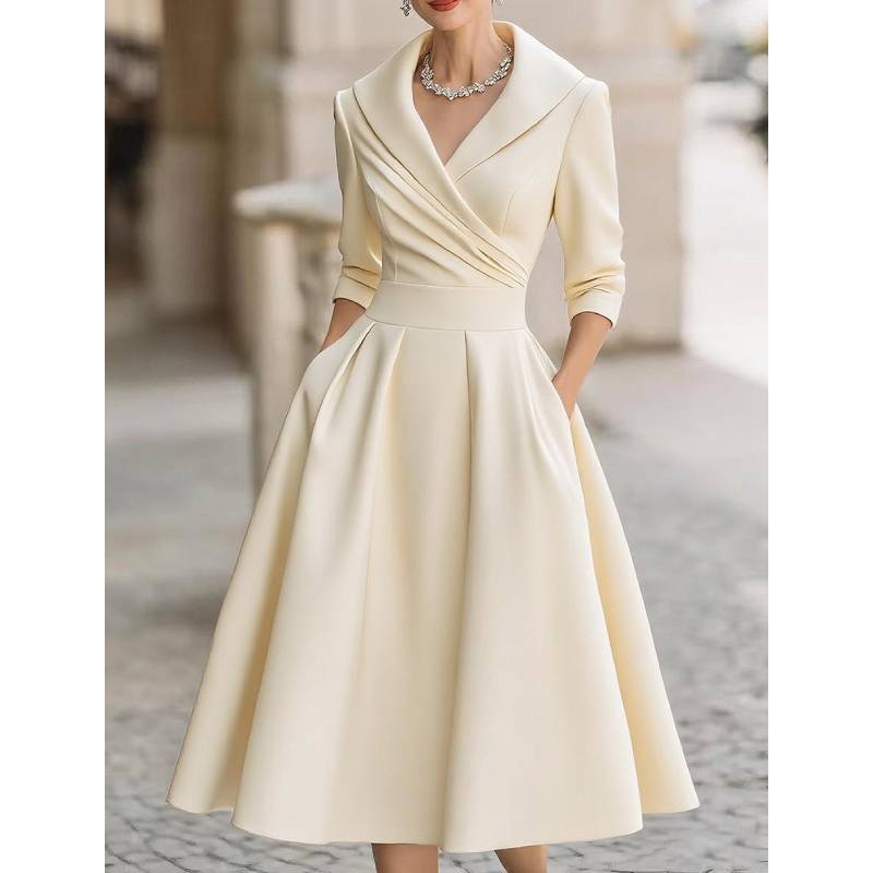 Elegantes Satinkleid mit langen Ärmeln und hoher Taille für Business und Streetwear