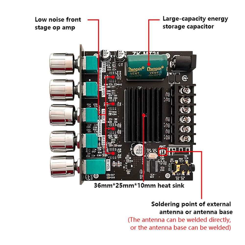 ZK-MT21 2x50W+100W 2.1 Channel Subwoofer Digital Power Amplifier Board AUX 12V 24V Audio Stereo Bluetooth 5.0 Bass Amp for Home
