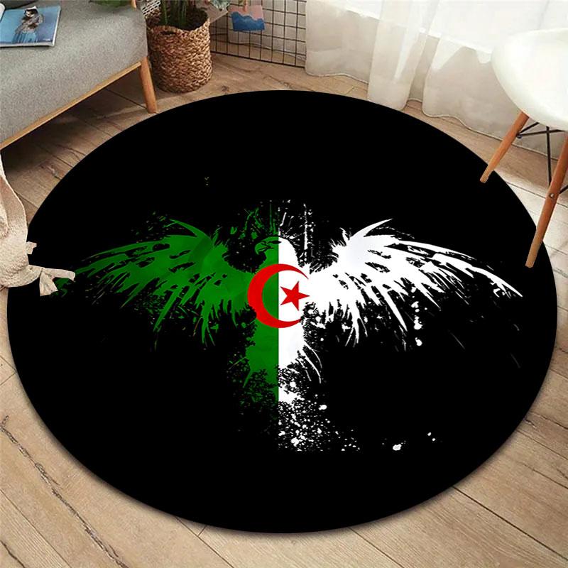 Algeria Flag Round Area Rug,Carpet Rug for Living Room Bedroom Sofa Playroom Decor,Non-slip Floor Mat