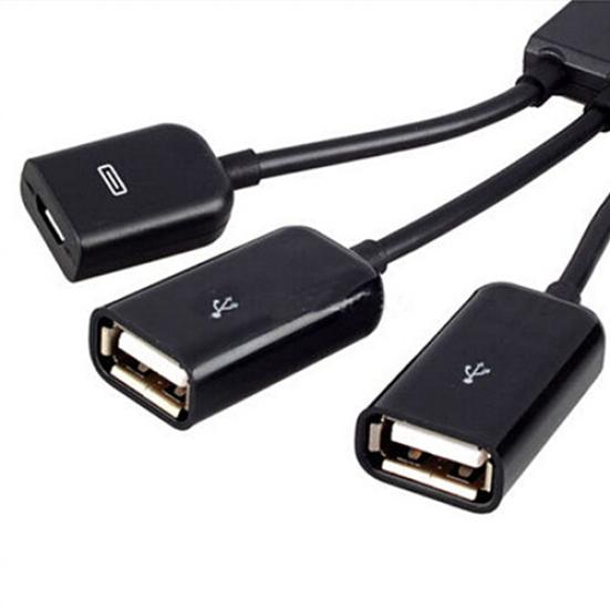 3in1 Micro USB HUB OTG Male to Female Dual USB 2.0 Adapter Cable for Samsung