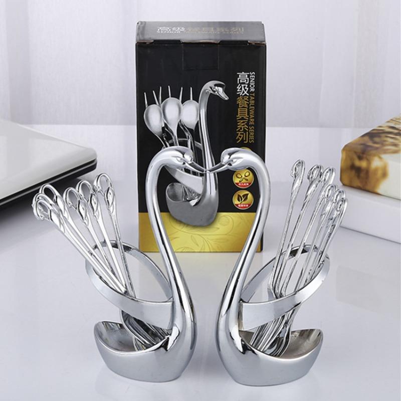 Zinc Alloy Swan Tableware Seat Spoon Fork Set Restaurant Hotel Ornament Tableware Storage Rack Cross-border Labeling