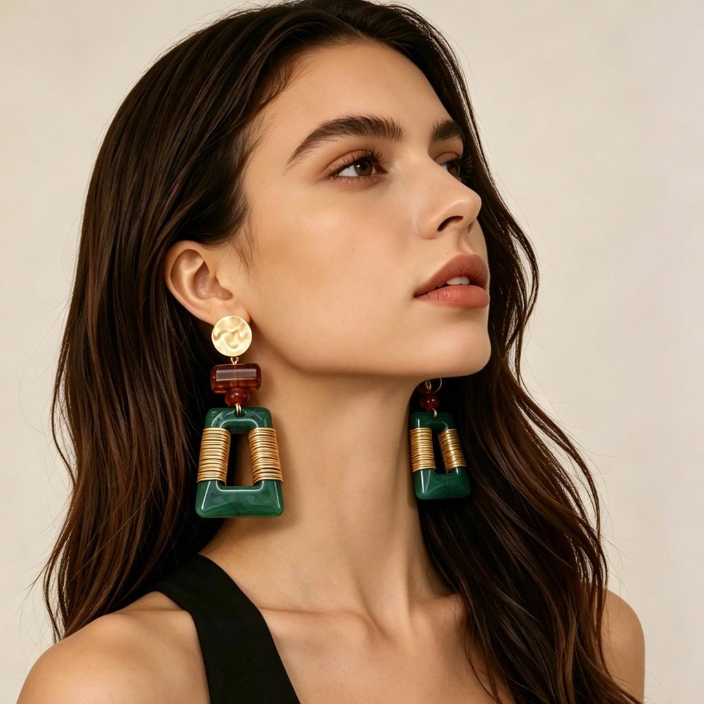 New retro smudge geometric design pendant earrings Maillard style premium earrings earrings