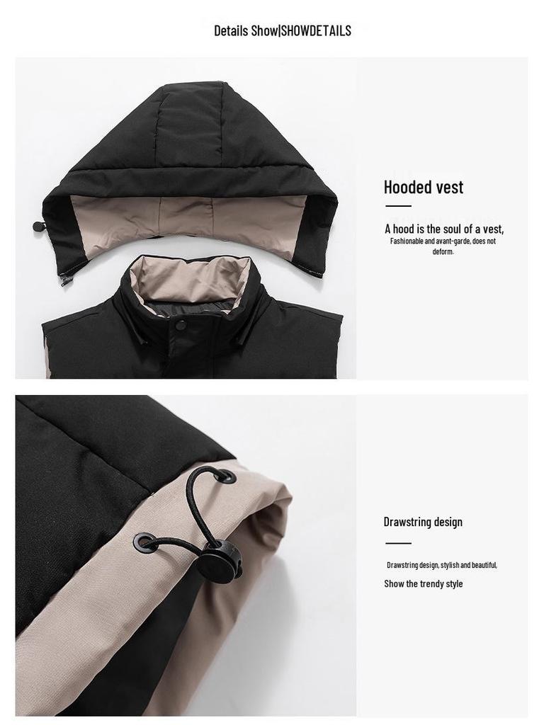 Vestă din bumbac cu glugă trendy nouă pentru Toamnă/Iarnă: Vestă groasă și călduroasă pentru bărbați și adolescenți