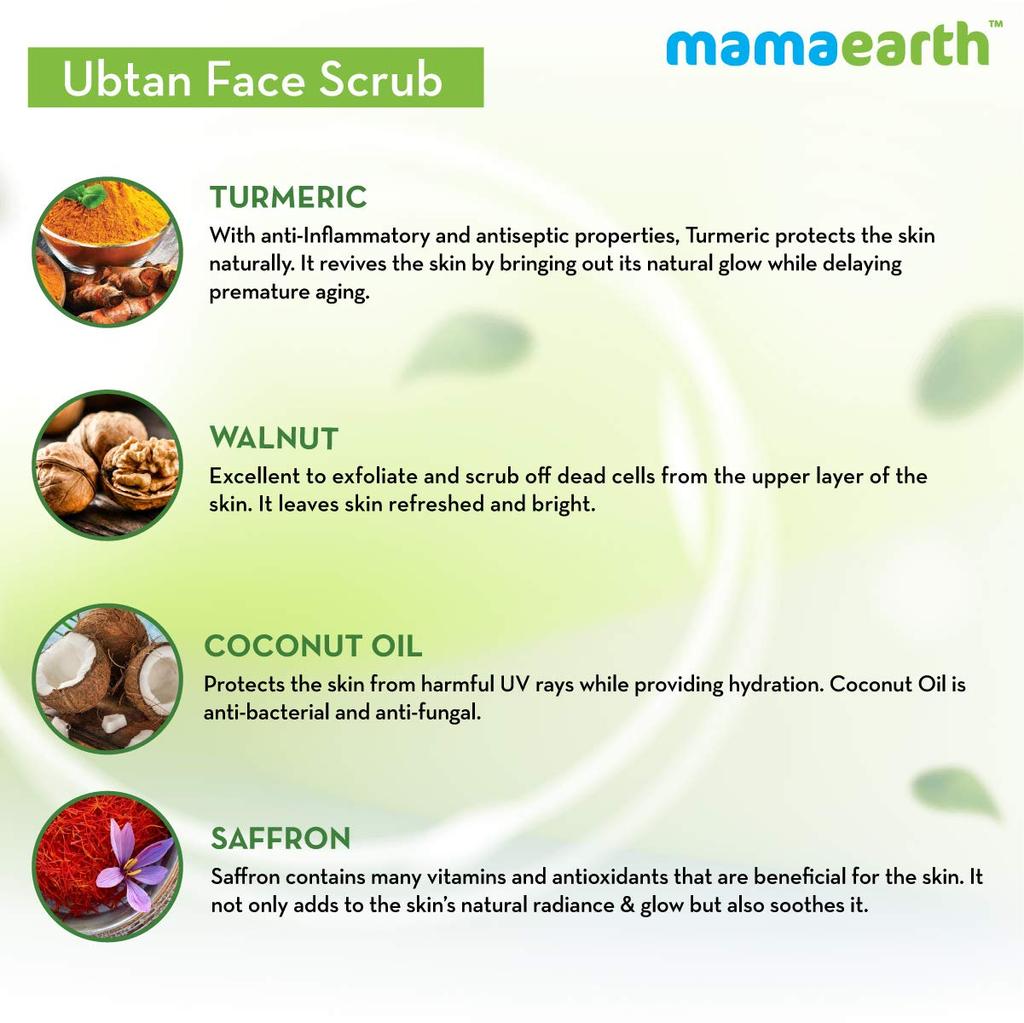 Mamaearth Ubtan Face Scrub With Turmeric & Walnut For Tan Removal | Gently Exfoliates & Brightens Skin | Suitable For All Skin Types | 100g