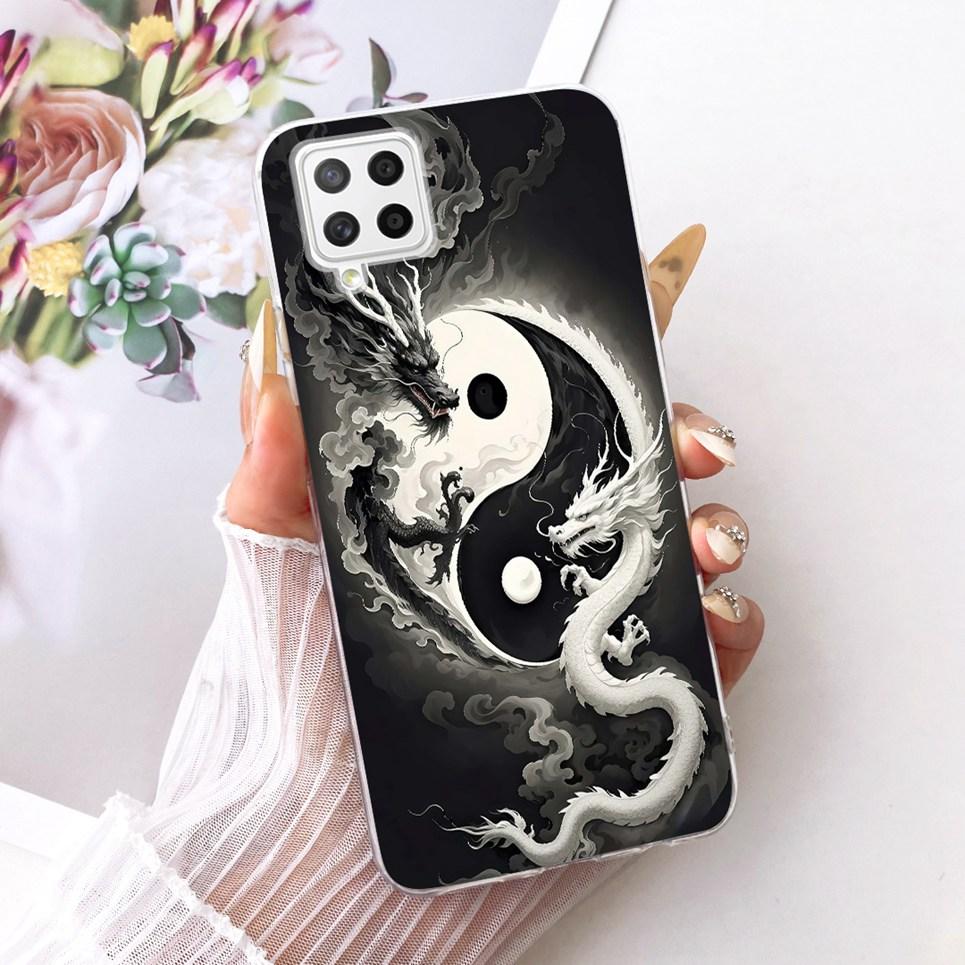 For Samsung Galaxy A22 A22s A12 F12 M12 F42 Phone Case Chinese Dragon Cute Cat Cartoon Pattern Casing Soft Clear Silicone Cover