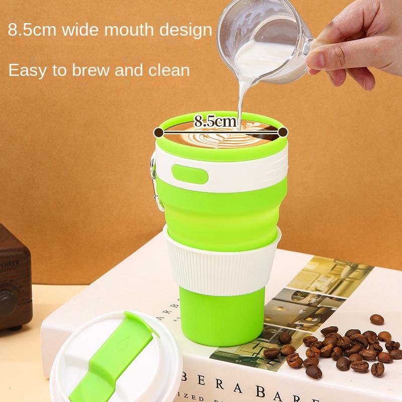 Outdoor Activity Foldable Lightweight to Carry Silicone Coffee Cup Drop-Resistant Food Grade Environmental Protection Drink Cup Lidded Silicone Wat
