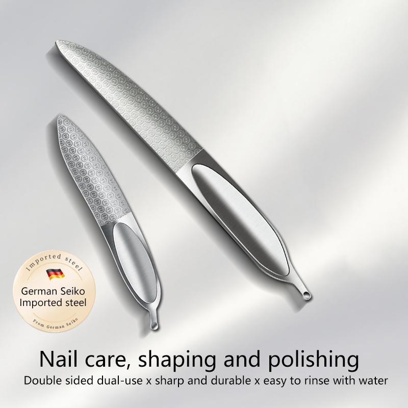 1Pcs Double Sides Nail Files Feather Manicure Pedicure Grinding Grooming Stainless Steel Nail File Buffer Toenail Sanding Tool