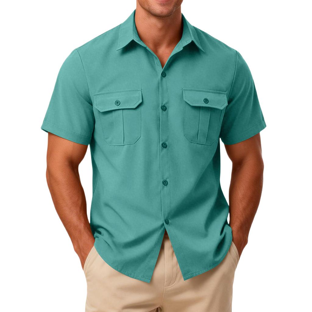 Camisa de Trabajo Casual para Hombre de Manga Corta con Cuello para Exteriores