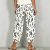 Women Plus Size Loose Printed Cropped Pants Navy Blue Cross Hem With Pockets
