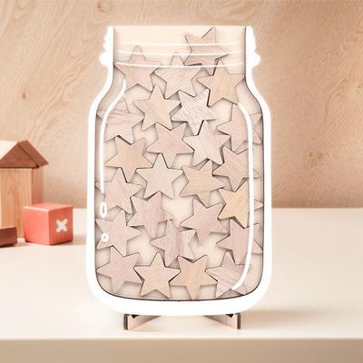 1Pcs Kids Reward Jar With Star Dinosaur Classroom Reward Jar with Standing Base Token Chore Chart Wooden Megnetic Reward Jar
