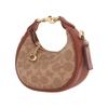 Coach JONIE 15 chiusura superiore con cerniera, pelle artificiale e pelle di mucca, borsa a tracolla singola, mini, modello da donna, marrone con ricamo rosso