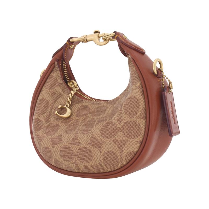 Coach JONIE 15 chiusura superiore con cerniera, pelle artificiale e pelle di mucca, borsa a tracolla singola, mini, modello da donna, marrone con ricamo rosso