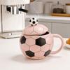 Sports Theme Soccer Cup with Lid, 400ml Ceramic Football Shaped Coffee Cup in Gift Box, Ceramic Drinkware for Home Office, Fan Gift
