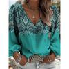 Lady Retro Western Petunia Patterned Printed Shirt | V-neck Long-Sleeved Shirt, Suitable for Casual Outings, Tribal Pattern, Weekend Casual Style