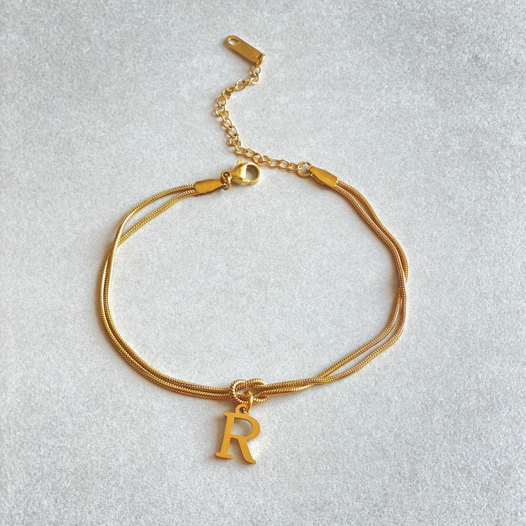 Valentine's Day Stainless Steel Herringbone & Snake Chain Bracelet with 26 Letters Pendant