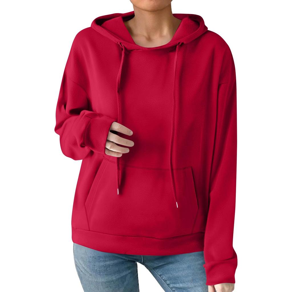 Women's Fashion Casual Solid Color Pocket Long Sleeve Hoodie