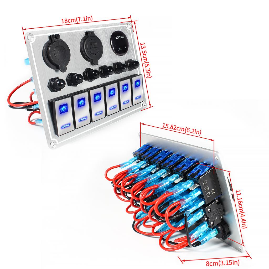 Metal 4/6 Gang with Car Boat Overload Protector Switch Panel Marine Led Rocker Switch Panel Digital Display Toggle Switches