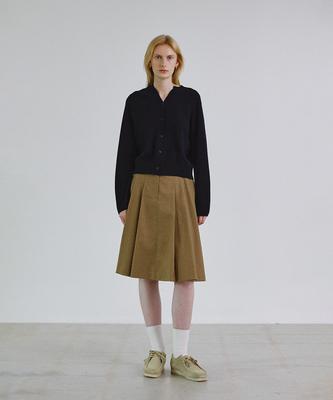 Step Around Pleats Wool Mid Skirt_Brown