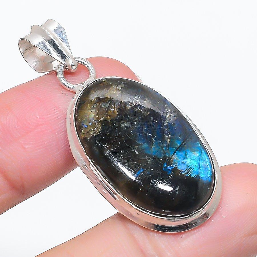 

Натуральный Лабрадорит Драгоценный Камень 925 Стерлинговое Серебро Ювелирный Подвеска 1.81 N4S37