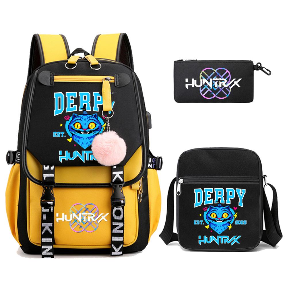 3Pcs/set Anime Kpop Demon Hunters Printed Backpack with Shoulder Bag Pencil Case for Teenager Girl Boy Bookbag Large Capacity Travel Bag Kid Gift