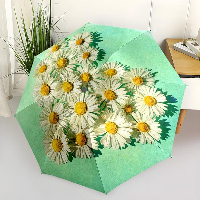 1pc Daisy Heart Automatic Folding Umbrella, Heavy Duty 8 Rib Iron Frame,  Suitable for Travel, Daily Use, Birthday, Decor Gift  52