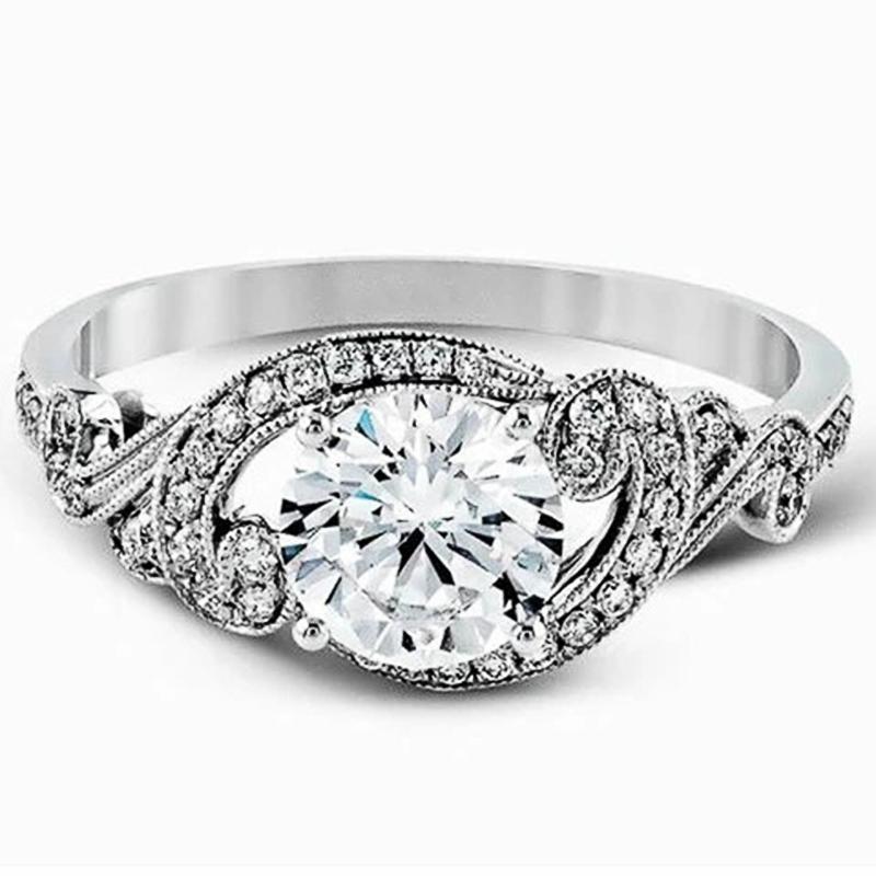 Neuer zarter Frauenring mit rundem Zirkonia, Temperament, süße weibliche Hochzeit, Verlobungsringe, Geschenk, neuer Modeschmuck