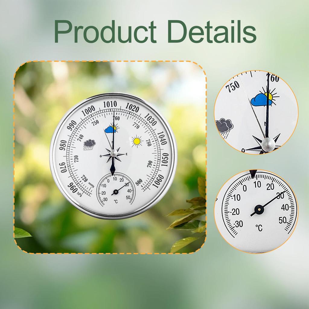 Barometer Portable Weather Instrument Wall Decor, Accurate ,All Season for Home Indoor Outdoor Weather Station Dial Thermometer