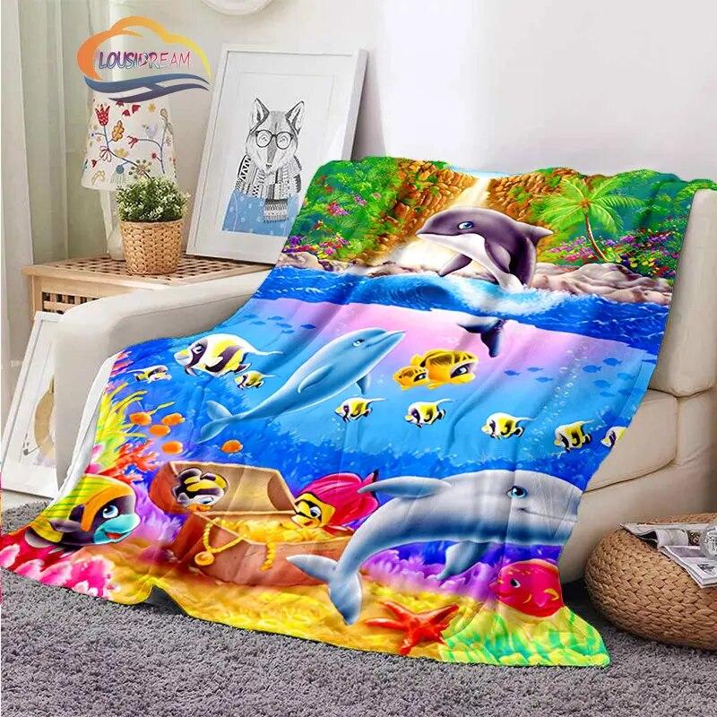 Sea Animal World Series Blanket Cute Oceanic Dolphins Super Soft Delphinids Pattern Sofa Bed Children's