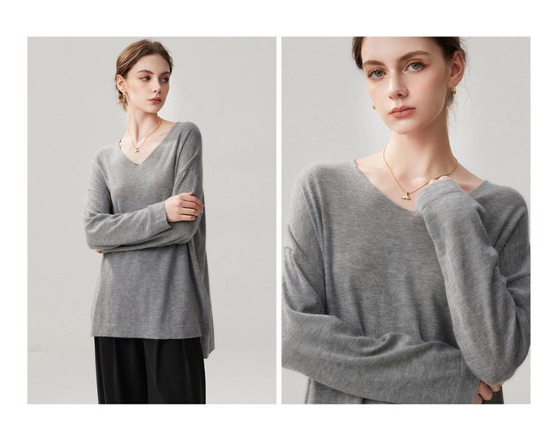 Women's V-Neck Loose Cashmere-Feel Side Slit Cardigan Sweater