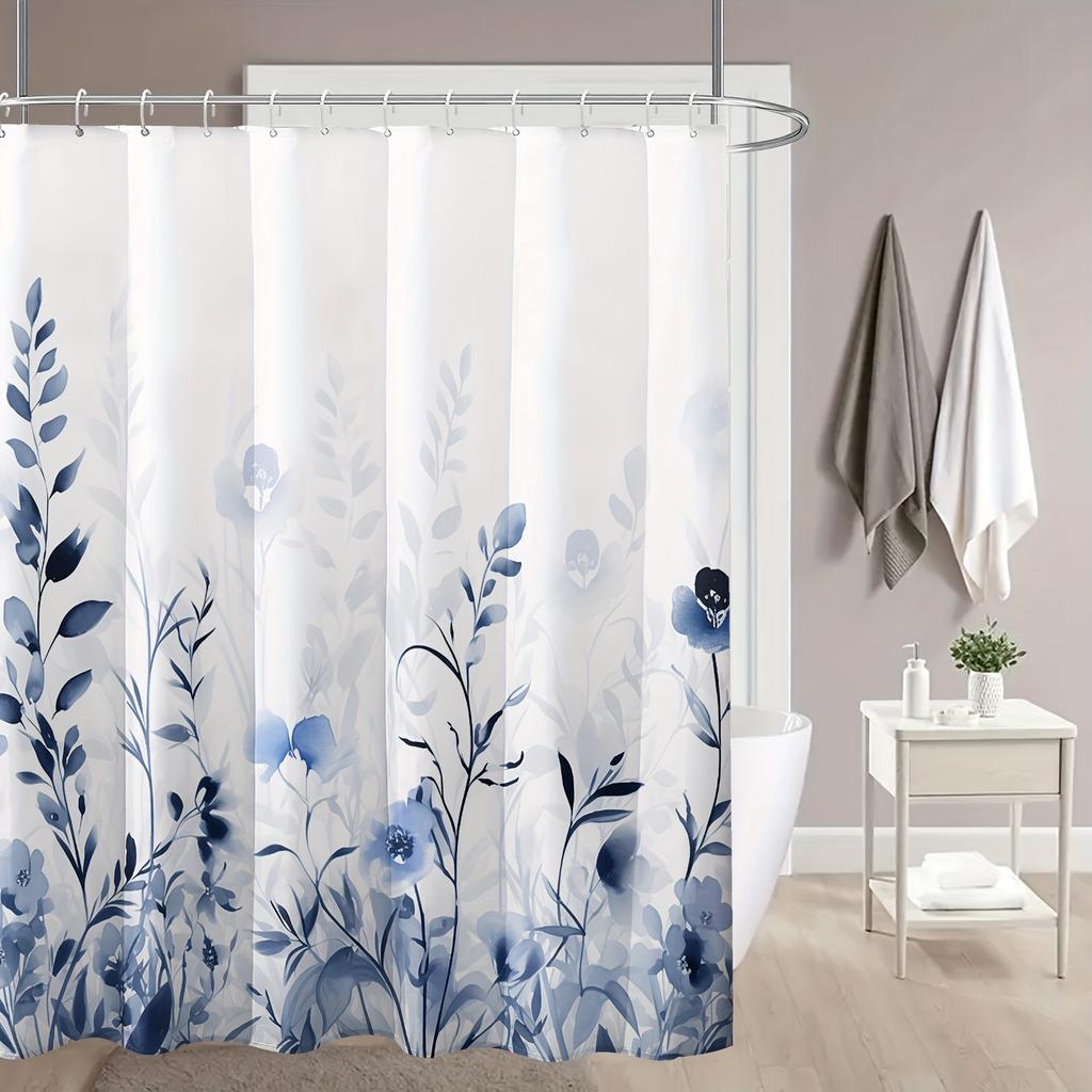 Easy Clean Shower Curtain With Hooks Mildew Resistant For Home And Commercial Use