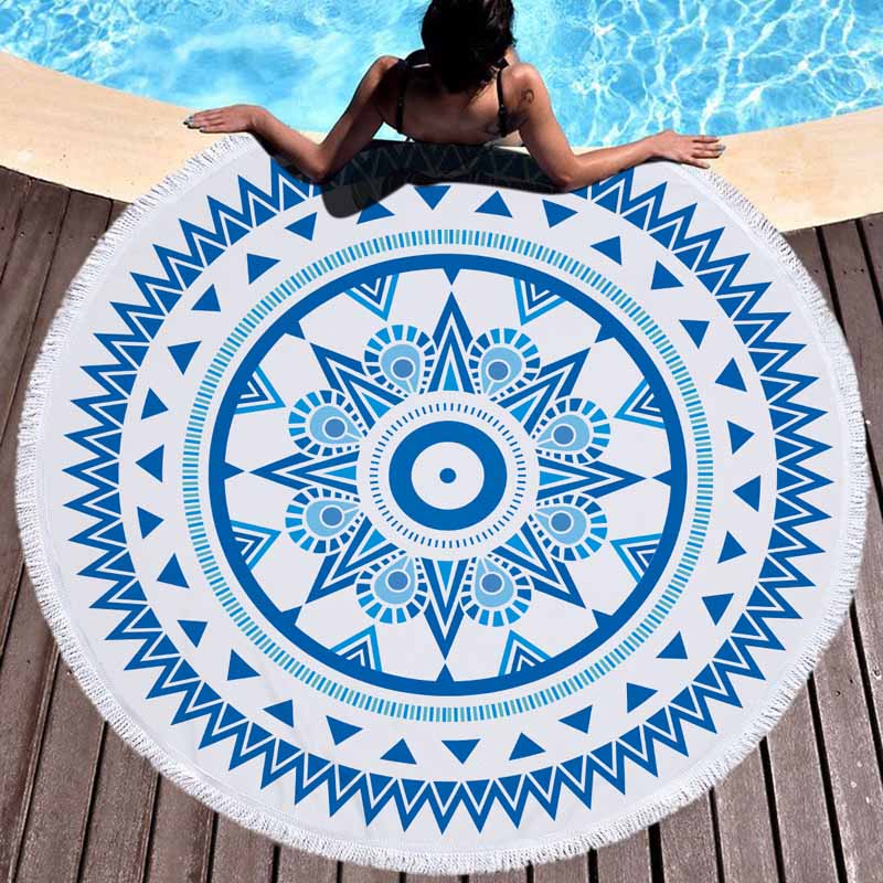 Mandala Rundes Strandtuch Mikrofaser Wasseraufnahme Sport Meer Strand Yoga Matte Mit Quasten Drucken Großes Handtuch Liegehandtücher 150cm