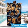 Custom Name Rap Legends Collage Heart In Space Adventure Microfiber Beach Towel, Lightweight for Summer Travel, Swimming Pool Fan Gift