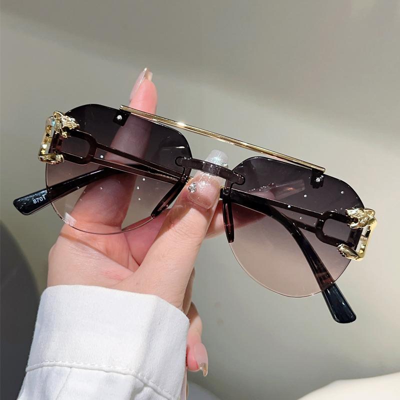 Rimless Pilot Sunglasses Men Fashion Vintage Gradient Casual Shades Women Trendy Brand Design Outdoor Decor Sun Glasses