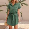 Women's Dress Casual Fashion Solid Color Shirt Pocket Button Sleeve Dress