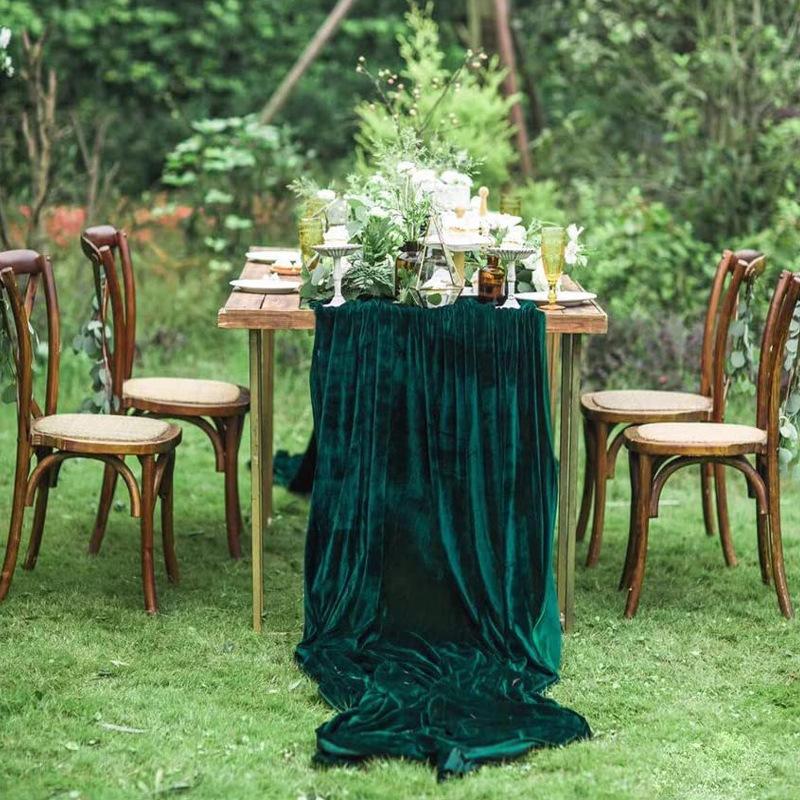 Green Velvet Table Runner Wedding Tablecloth Dinner Party Decoration Table Flag