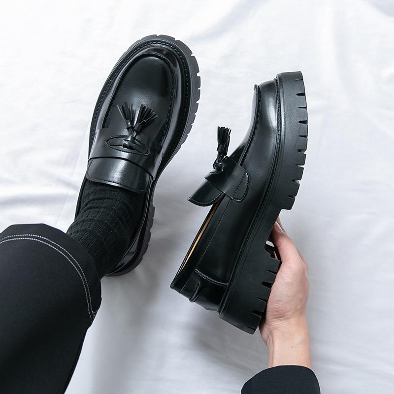 Brand Men's Pointed Business Formal Loafers Leather Shoes Spring New Men's Comfortable Thick Soled Tassel Leather Shoes