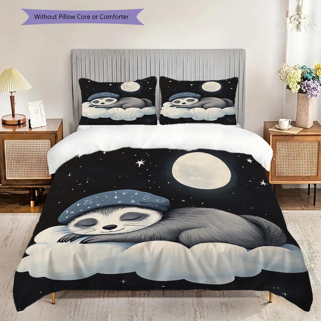 Squirrel Pattern Bedding Quilt Set Quilt Cover Pillowcase Home Decoration Birthday Gift (1 * Duvet Cover + 2 * Pillowcase, Without Core)