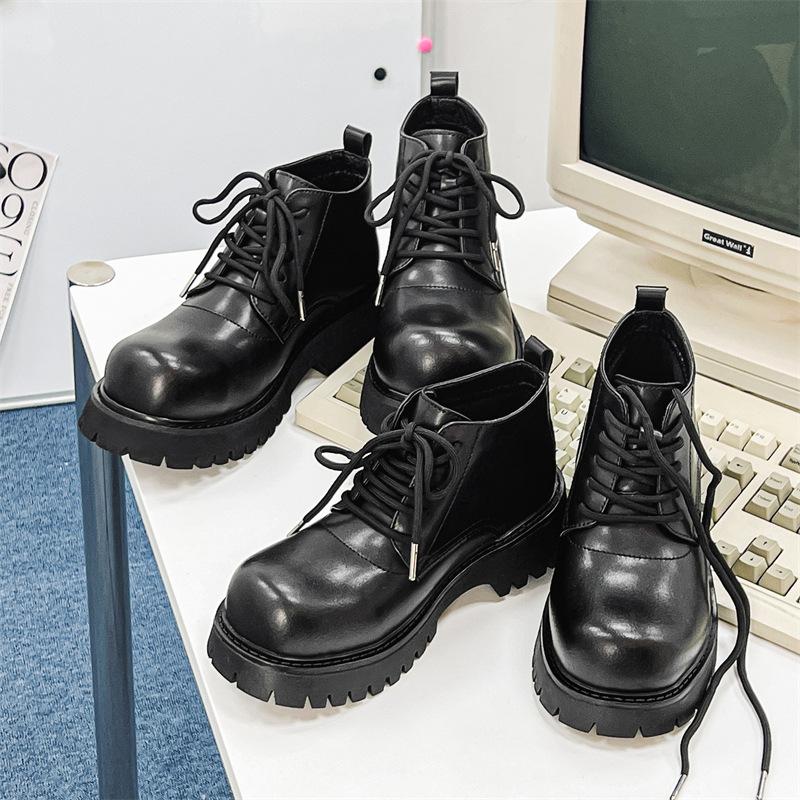 Men's 2025 autumn short boots thick-soled Martin boots European and American niche tooling locomotive boots leather shoes 18911-J