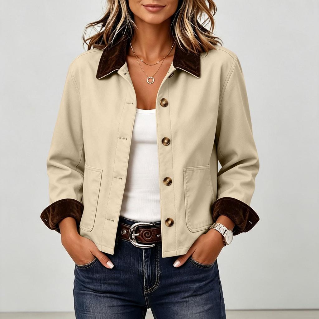 Damen Mode Lässig Lockere Passform Langarm Kurze Jacke Mantel Oberbekleidung für den täglichen Gebrauch