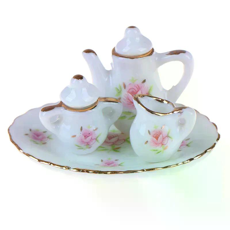 8Pcs 1/12 Dollhouse Miniature Dining Ware Porcelain Tea Set Dish Cups