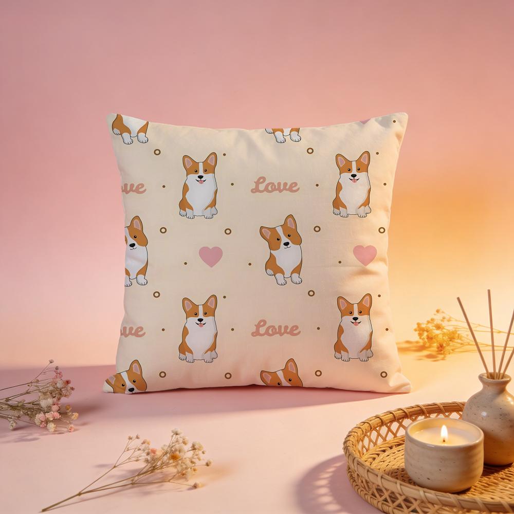 Adorable Corgi Dog Design Cushion Cover Comfortable Durable Pillow Cover MultiScene for Home Office Car Sofa