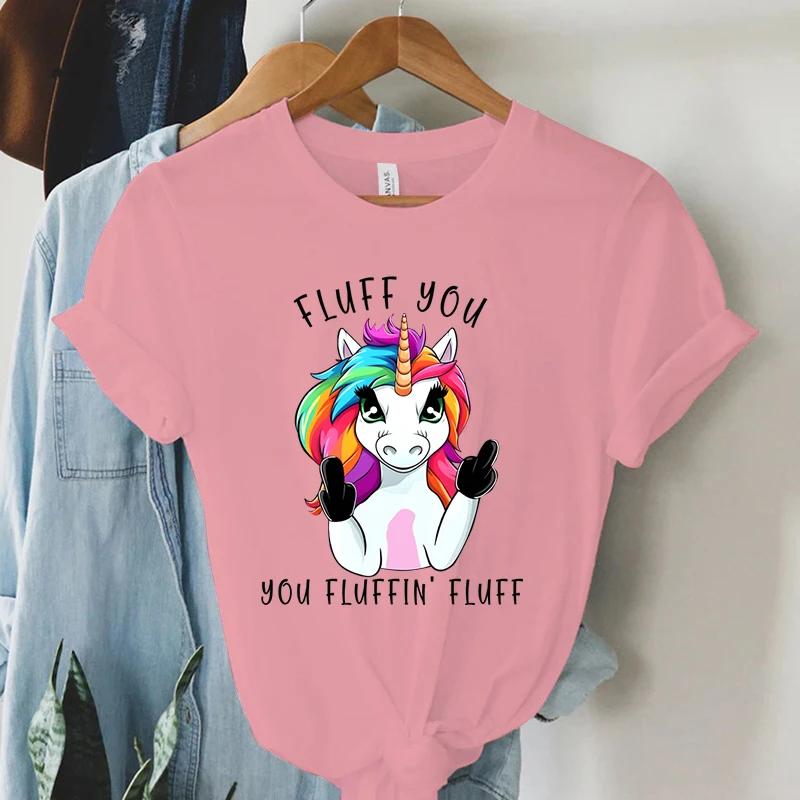 Unicorn Graphic T Shirts Funny Middle Finger Print T Shirt Y2K Aesthetic Clothes for Women Harajuku Fashion Tee Shirt Summer Top