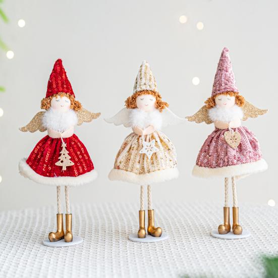 Christmas Angel Doll Ornament Handcrafted Fabric Angel Doll Plush Fairy Elf Figurine for Christmas Party New Year Birthday Wedding Decor