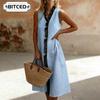 Vestidos Casuais da Moda de Verão e Primavera Sem Mangas com Decote em V