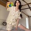 Can Wear Pajamas Women's Summer Cute Cartoon Bear Cotton Short-sleeved Cardigan Loungewear Women's Suit